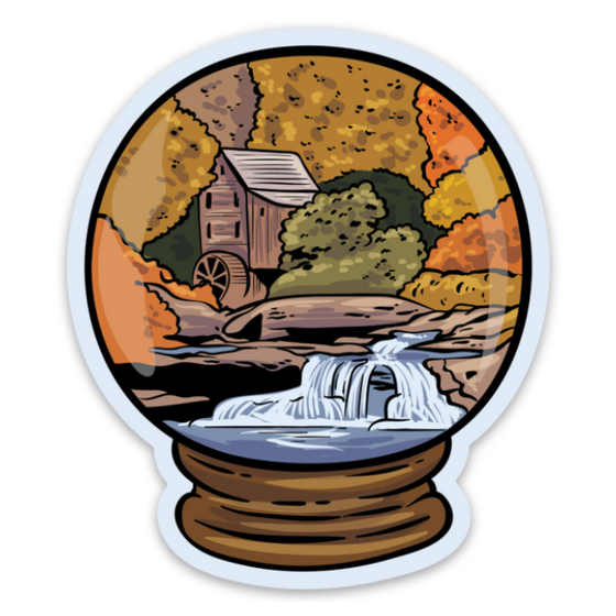 Grist Mill Fall Globe - Sticker